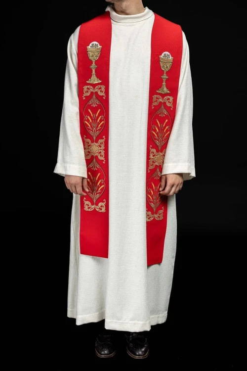 Stuła liturgiczna czerwona z haftem IHS