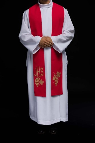Stuła liturgiczna czerwona z haftem IHS