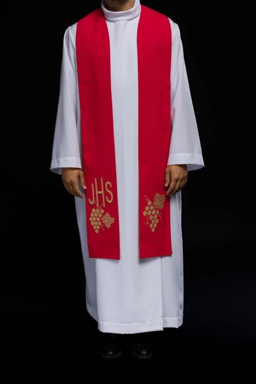 Stuła liturgiczna czerwona z haftem IHS – detal 5