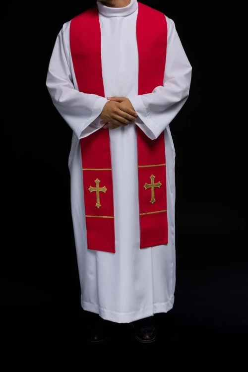 Stuła liturgiczna czerwona z haftem krzyża
