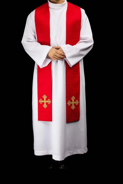 Stuła liturgiczna czerwona z haftem krzyża
