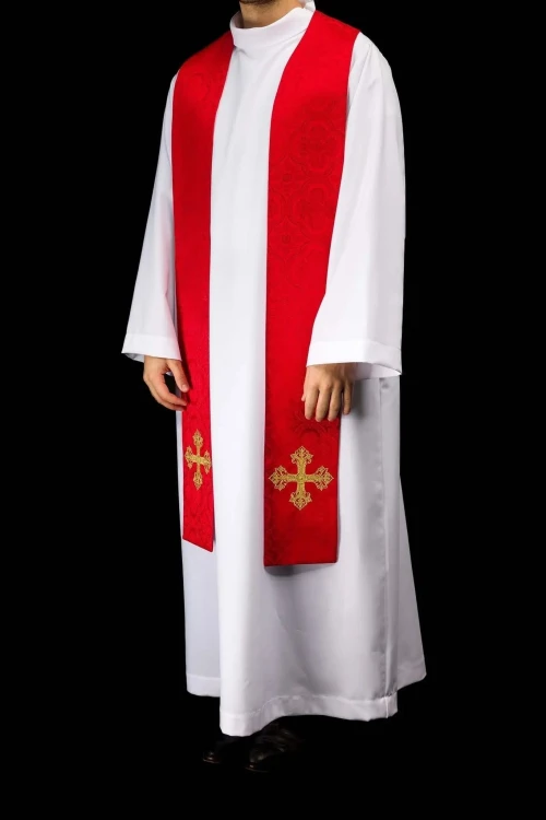 Stuła liturgiczna czerwona z haftem krzyża – detal 7