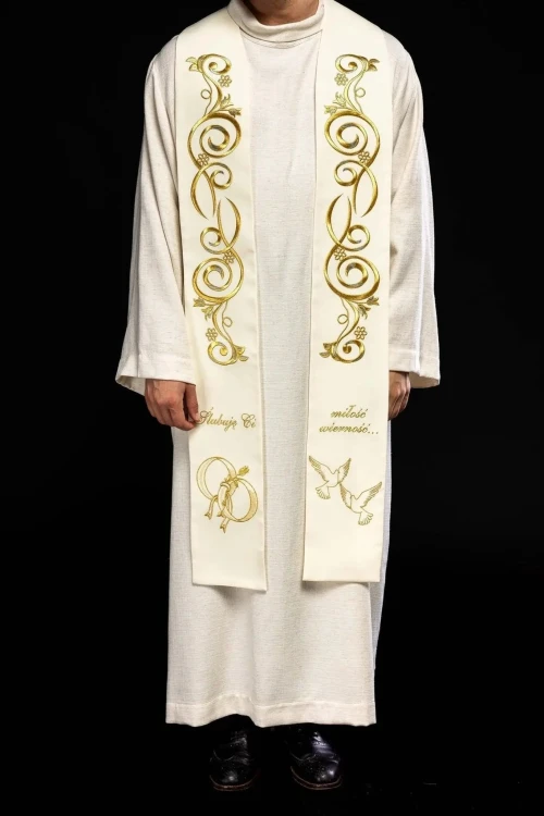 Stuła liturgiczna ecru z dekoracyjnym haftem