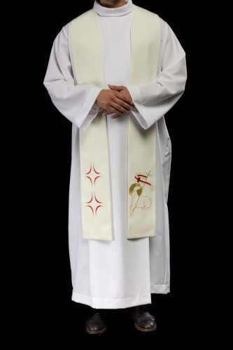 Stuła liturgiczna ecru z haftem Baranka Paschalnego
