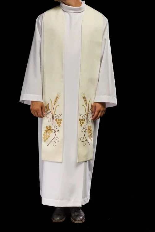 Stuła liturgiczna ecru z haftem eucharystycznym