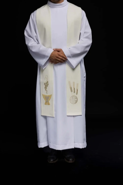 Stuła liturgiczna ecru z haftem eucharystycznym