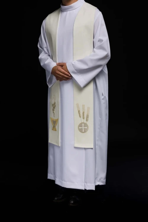 Stuła liturgiczna ecru z haftem eucharystycznym – detal 5