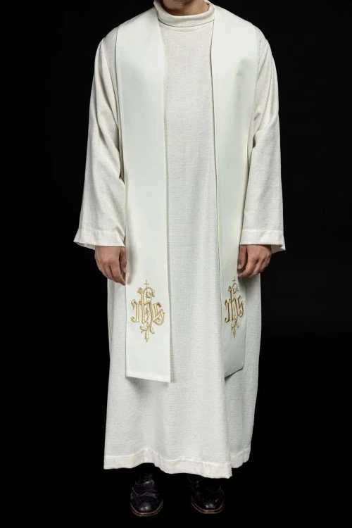 Stuła liturgiczna ecru z haftem IHS