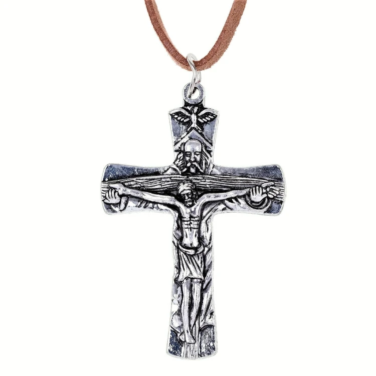 Krzyż do bierzmowania niklowany z wizerunkiem św. Trójcy