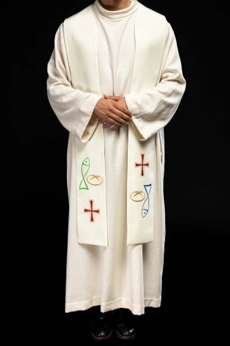 Stuła liturgiczna ecru z haftem krzyża