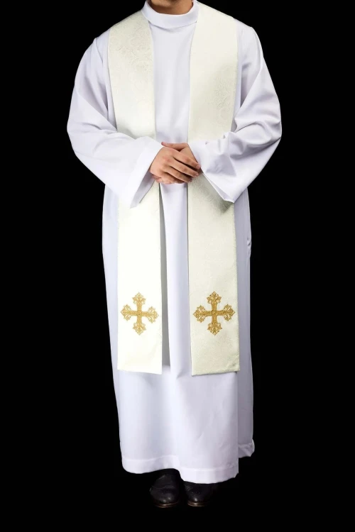 Stuła liturgiczna ecru z haftem krzyża