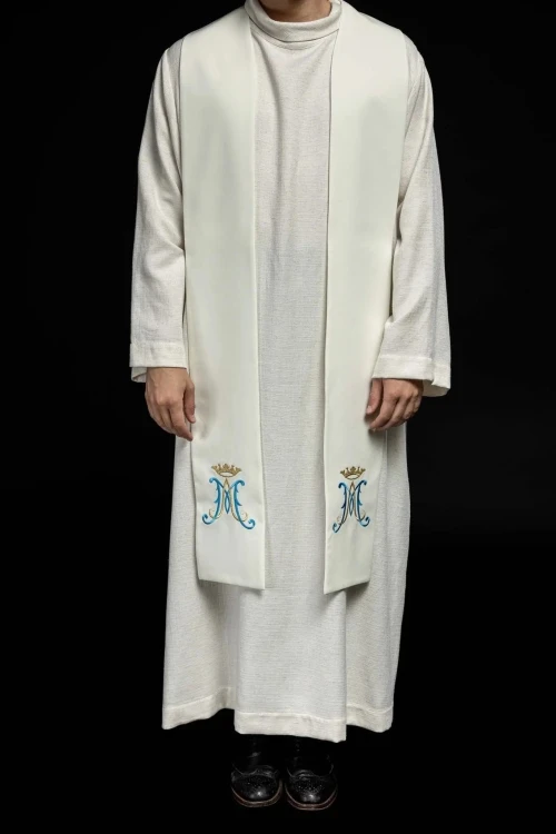 Stuła liturgiczna ecru z haftem maryjnym