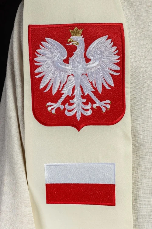Stuła liturgiczna ecru z haftem maryjnym – detal 3