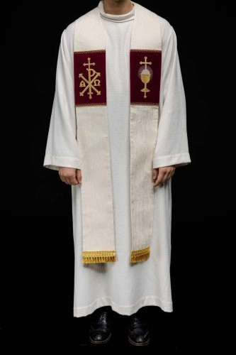 Stuła liturgiczna ecru z haftem PAX