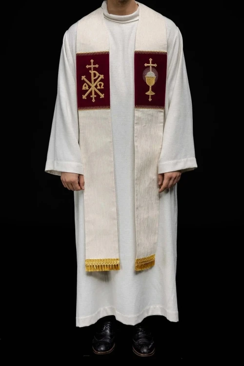 Stuła liturgiczna ecru z haftem PAX