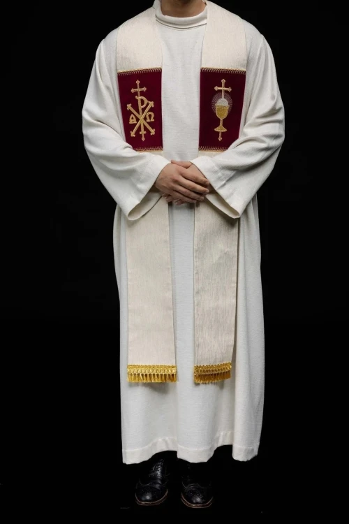 Stuła liturgiczna ecru z haftem PAX – detal 6
