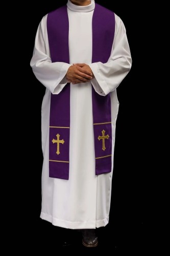 Stuła liturgiczna fioletowa z haftem krzyża