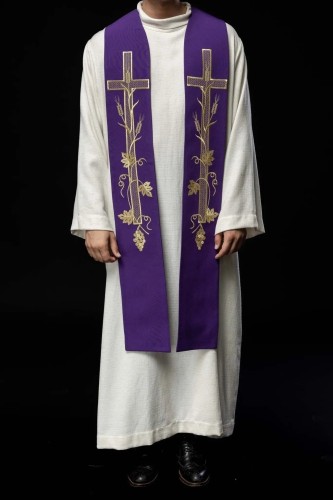 Stuła liturgiczna fioletowa z haftem krzyża