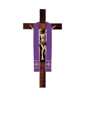 Stuła liturgiczna fioletowa z haftem krzyża