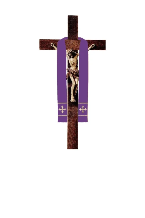 Stuła liturgiczna fioletowa z haftem krzyża