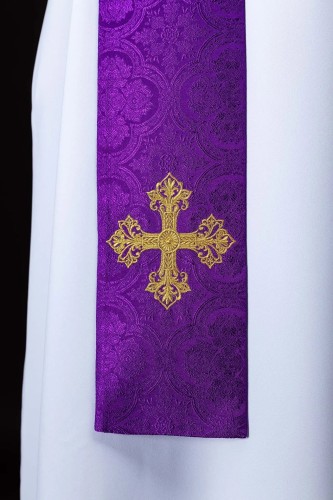 Stuła liturgiczna fioletowa z haftem krzyża