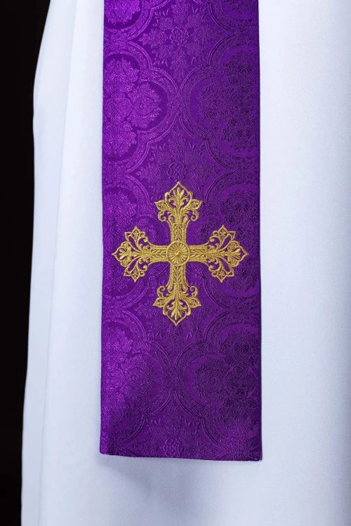 Stuła liturgiczna fioletowa z haftem krzyża