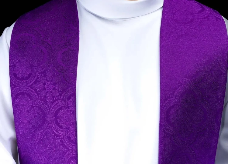 Stuła liturgiczna fioletowa z haftem krzyża