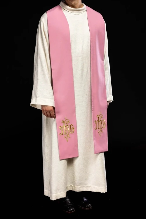 Stuła liturgiczna różowa z haftem IHS