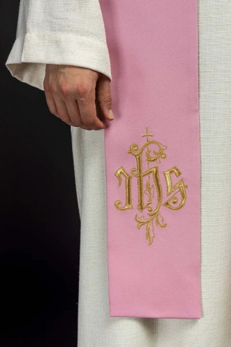 Stuła liturgiczna różowa z haftem IHS