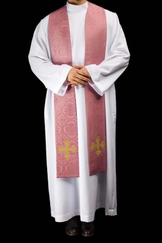 Stuła liturgiczna różowa z haftem krzyża