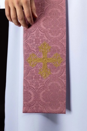 Stuła liturgiczna różowa z haftem krzyża