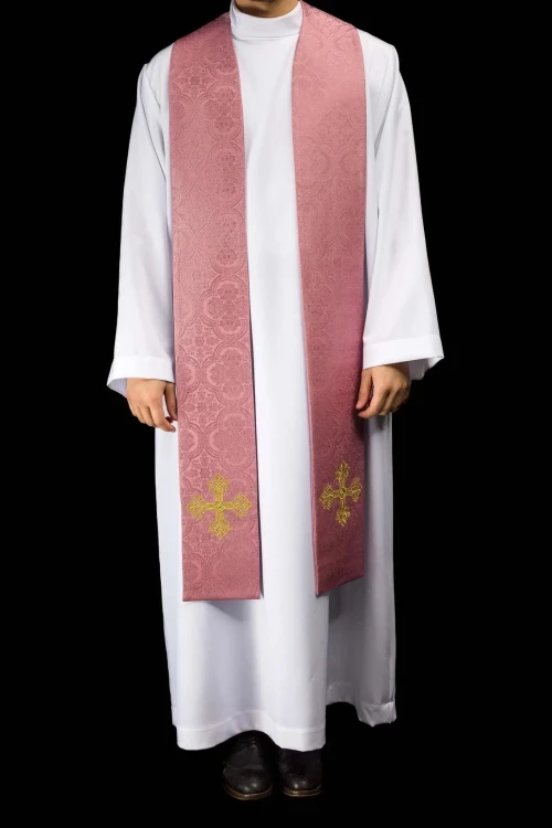 Stuła liturgiczna różowa z haftem krzyża