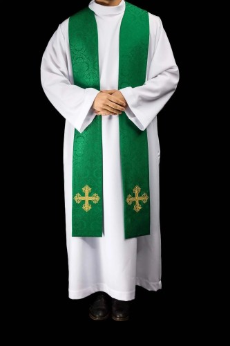 Stuła liturgiczna zielona z haftem krzyża