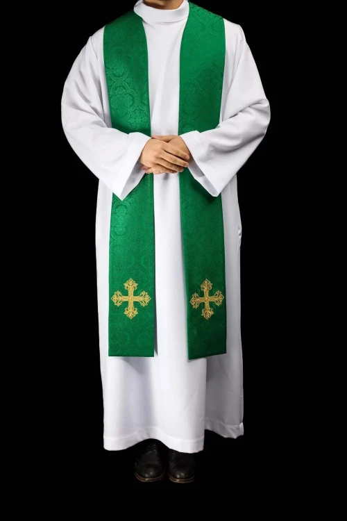 Stuła liturgiczna zielona z haftem krzyża