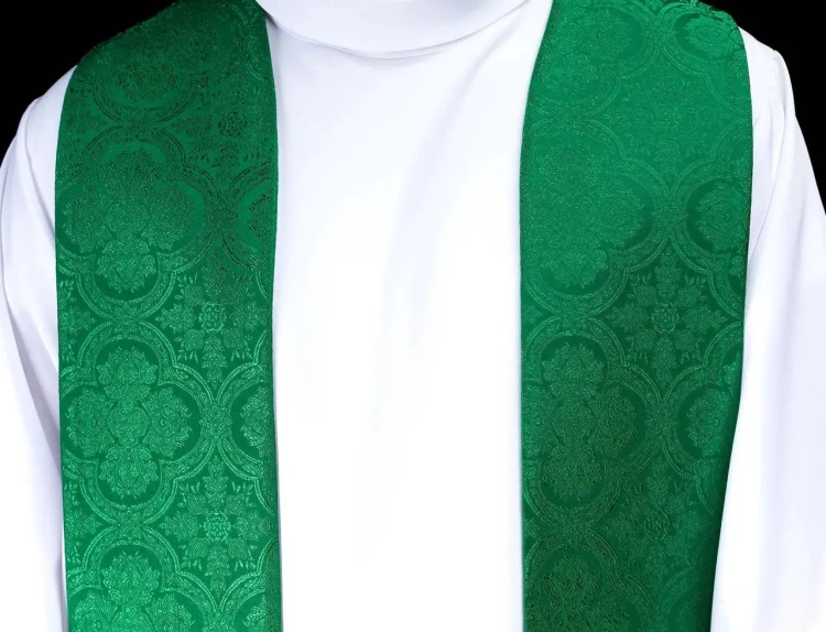 Stuła liturgiczna zielona z haftem krzyża