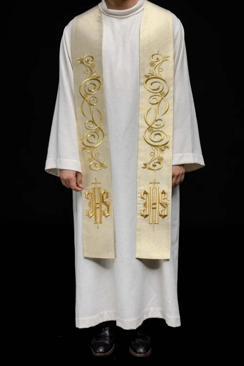 Stuła liturgiczna złota z haftem IHS
