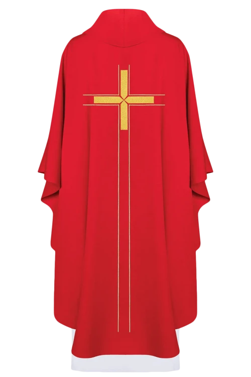Czerwony ornat liturgiczny haftowany w minimalistycznym wzorze – detal 18