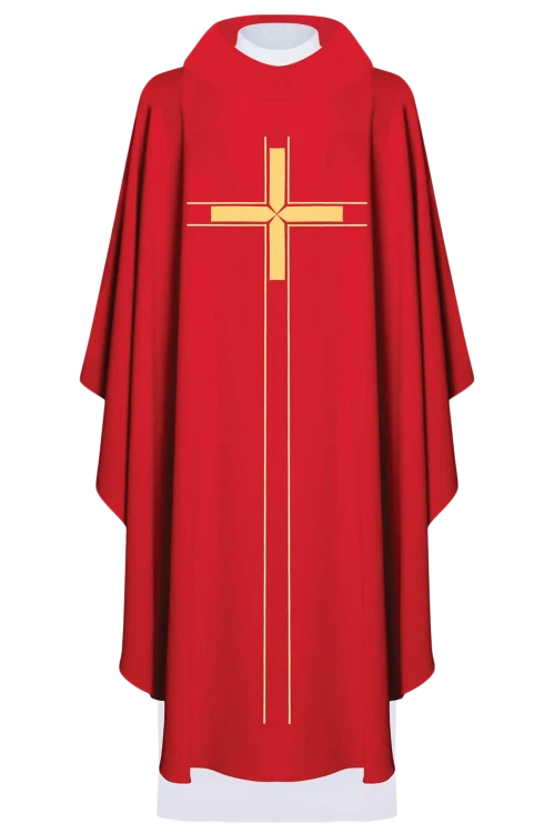 Czerwony ornat liturgiczny haftowany w minimalistycznym wzorze – detal 21
