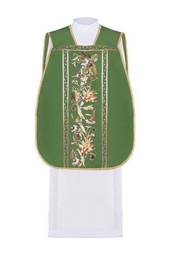 Ornat rzymski zielony z haftem kielicha eucharystycznego