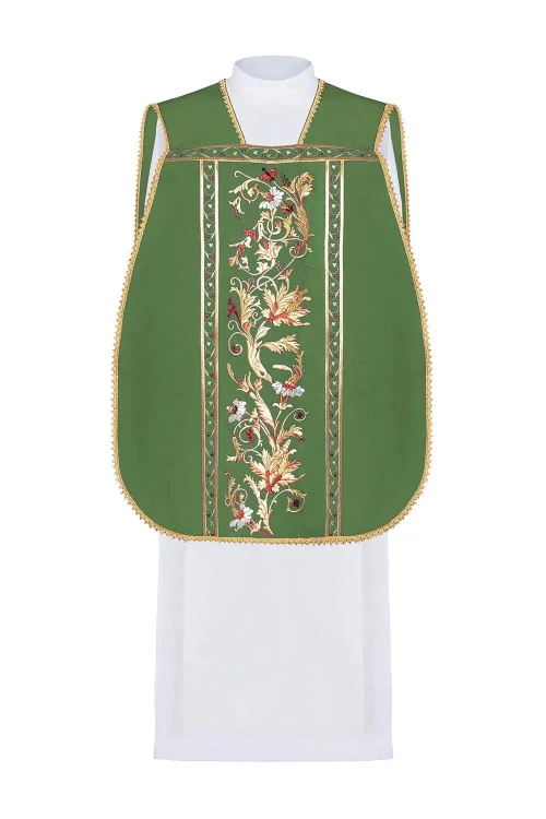 Ornat rzymski zielony z haftem kielicha eucharystycznego