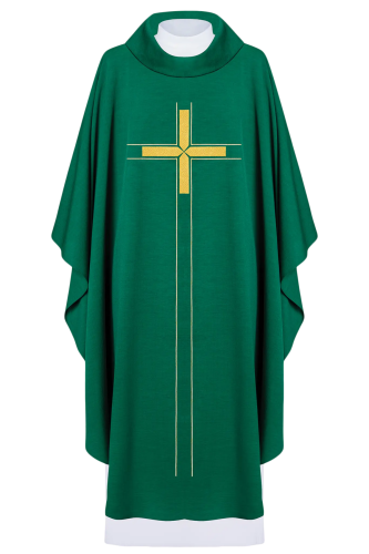Zielony ornat liturgiczny haftowany w minimalistycznym wzorze