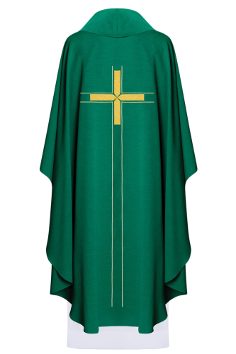 Zielony ornat liturgiczny haftowany w minimalistycznym wzorze – pełny widok