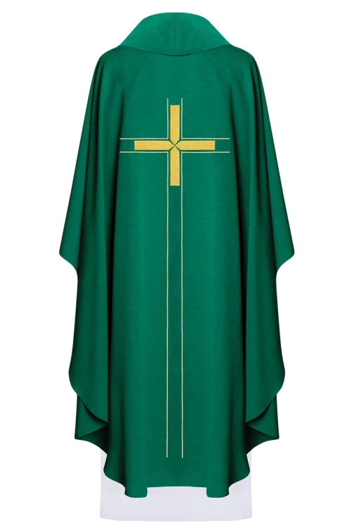 Zielony ornat liturgiczny haftowany w minimalistycznym wzorze – detal 38