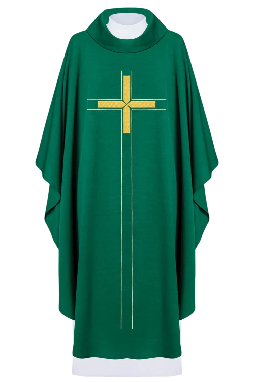 Zielony ornat liturgiczny haftowany w minimalistycznym wzorze – detal 41