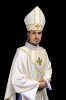 Żakardowa mitra biskupia ecru ze złotym krzyżem – rozmieszczenie ornamentu