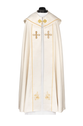 Kapa liturgiczna ecru z haftowanym krzyżem – widok główny