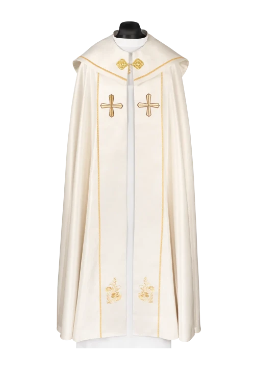 Kapa liturgiczna ecru z haftowanym krzyżem – widok główny