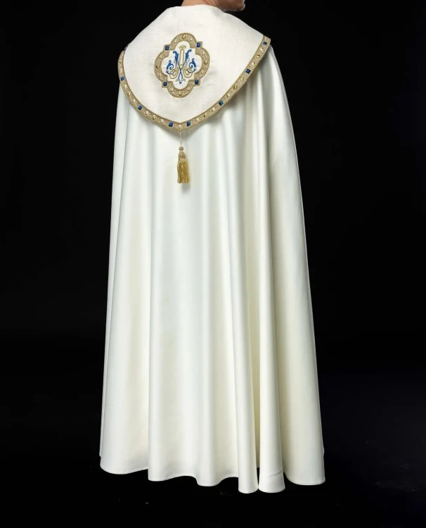 Kapa liturgiczna ecru z haftem maryjnym - S-3074-05-41 – układ tkaniny