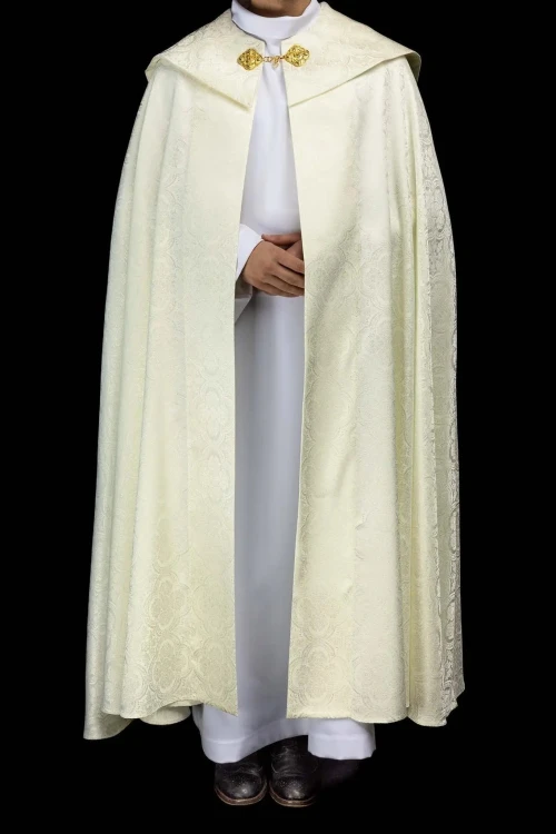 Kapa liturgiczna ecru z żakardu z motywem kwiatowym – układ tkaniny
