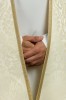 Kapa rzymska ecru z tłoczonego żakardu – detal kołnierza